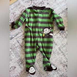 Carter's Green and Brown Footie Pajamas with Monkey Appliqué